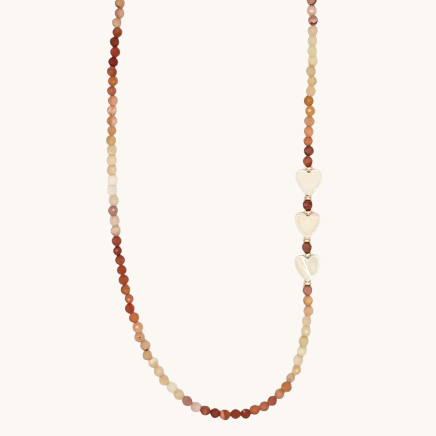 Mexican Fire Opal and Mother-of-Pearl Heart Beaded Choker Necklace – 18K Gold Filled