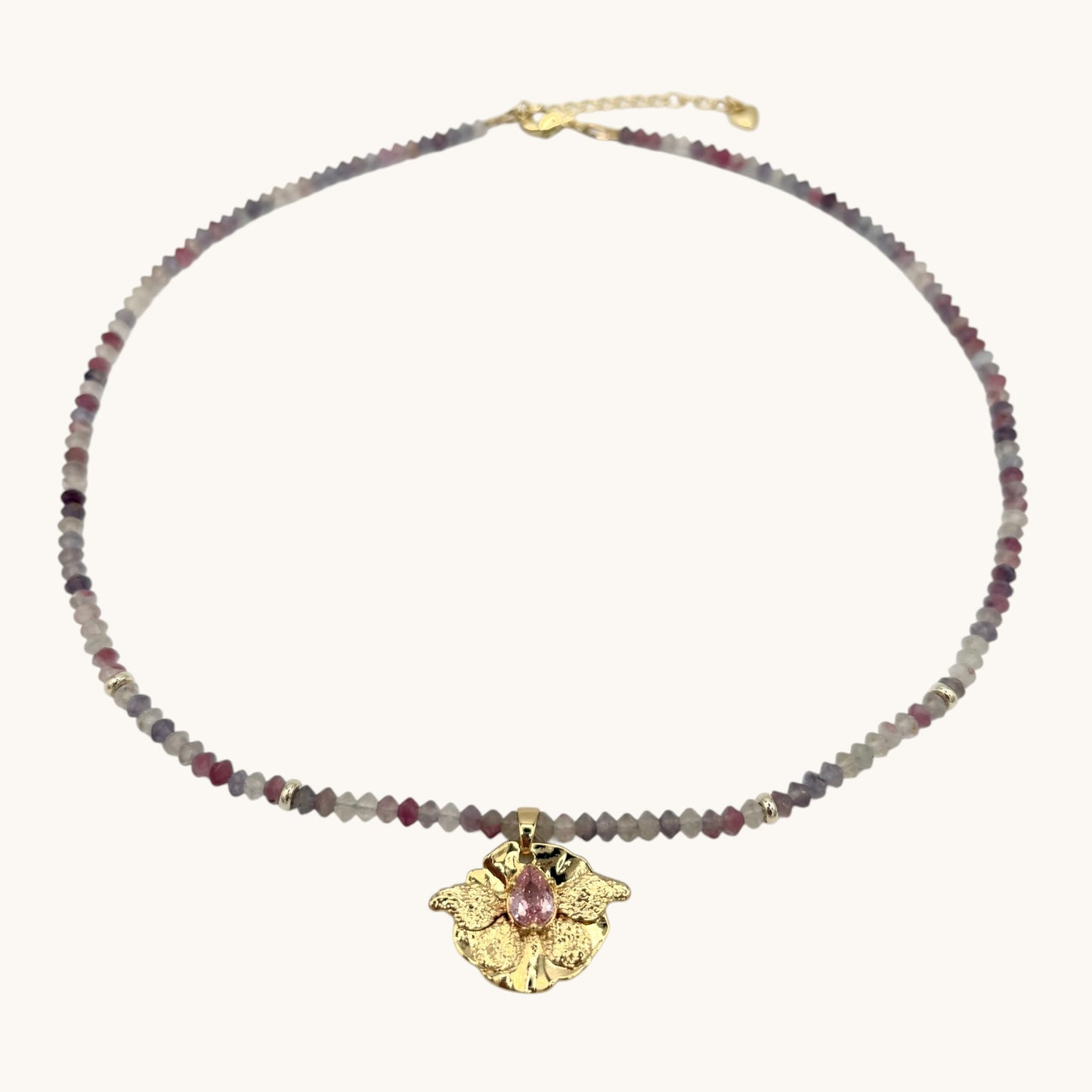 Tourmaline Butterfly Wing Necklace with Pink CZ | 18K Gold-Filled, 19” + Extender
