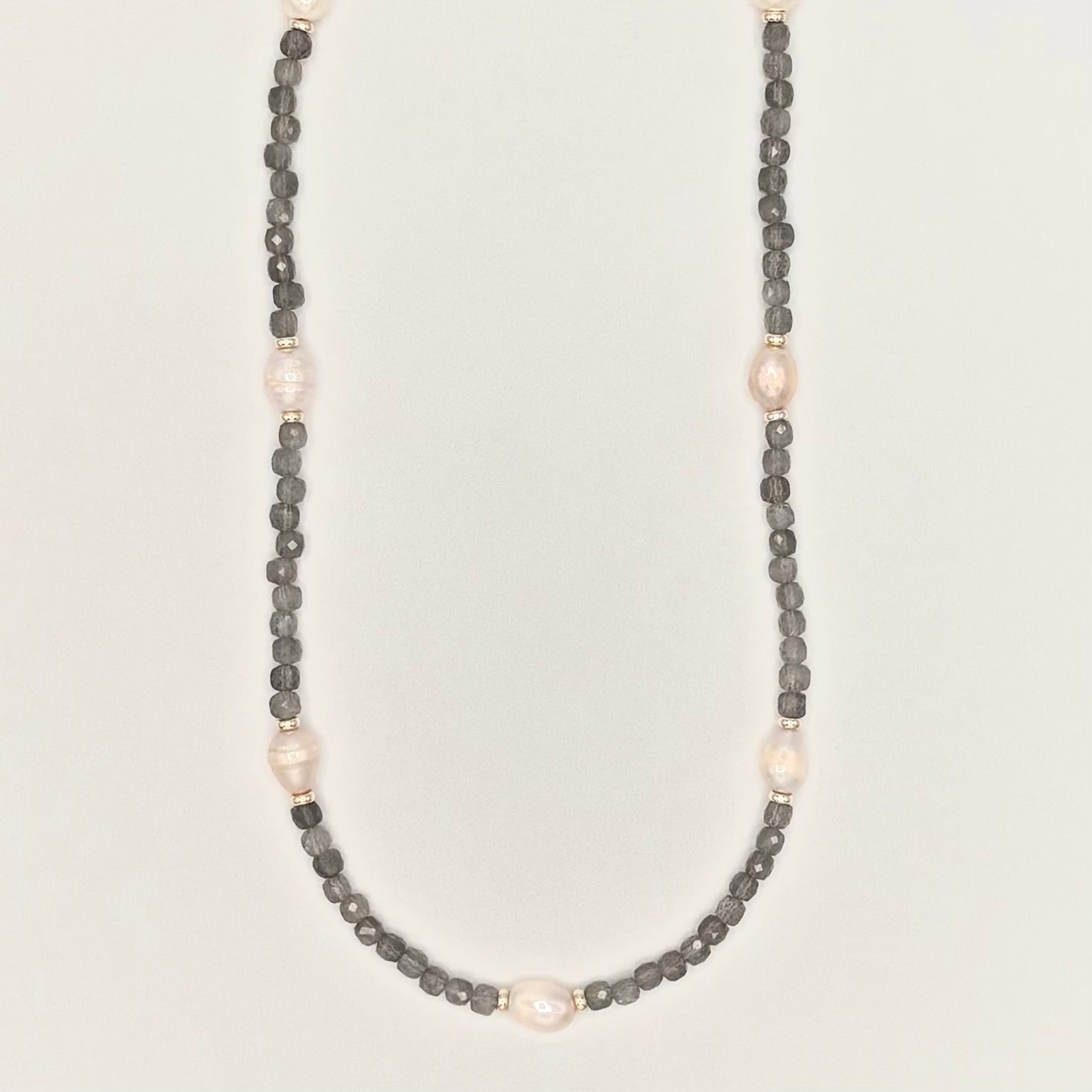 Labradorite & Freshwater Pearl Necklace with Gold-Filled Spacers – 19”