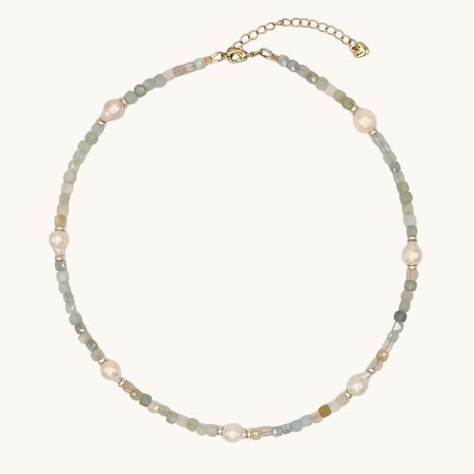 Morganite & Freshwater Pearl Necklace with 18K Gold-Filled Spacers