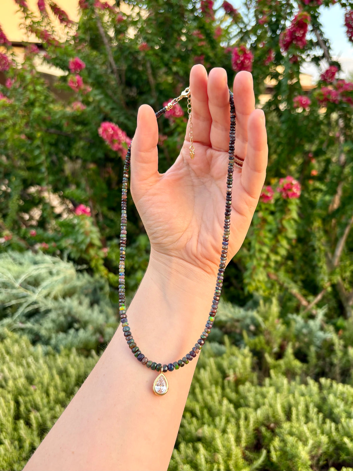 24k Gold-Filled Black Ethiopian Opal Necklace