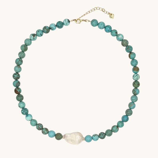 Turquoise, Freshwater Baroque Pearl & 18k Gold-Filled Gemstone Necklace
