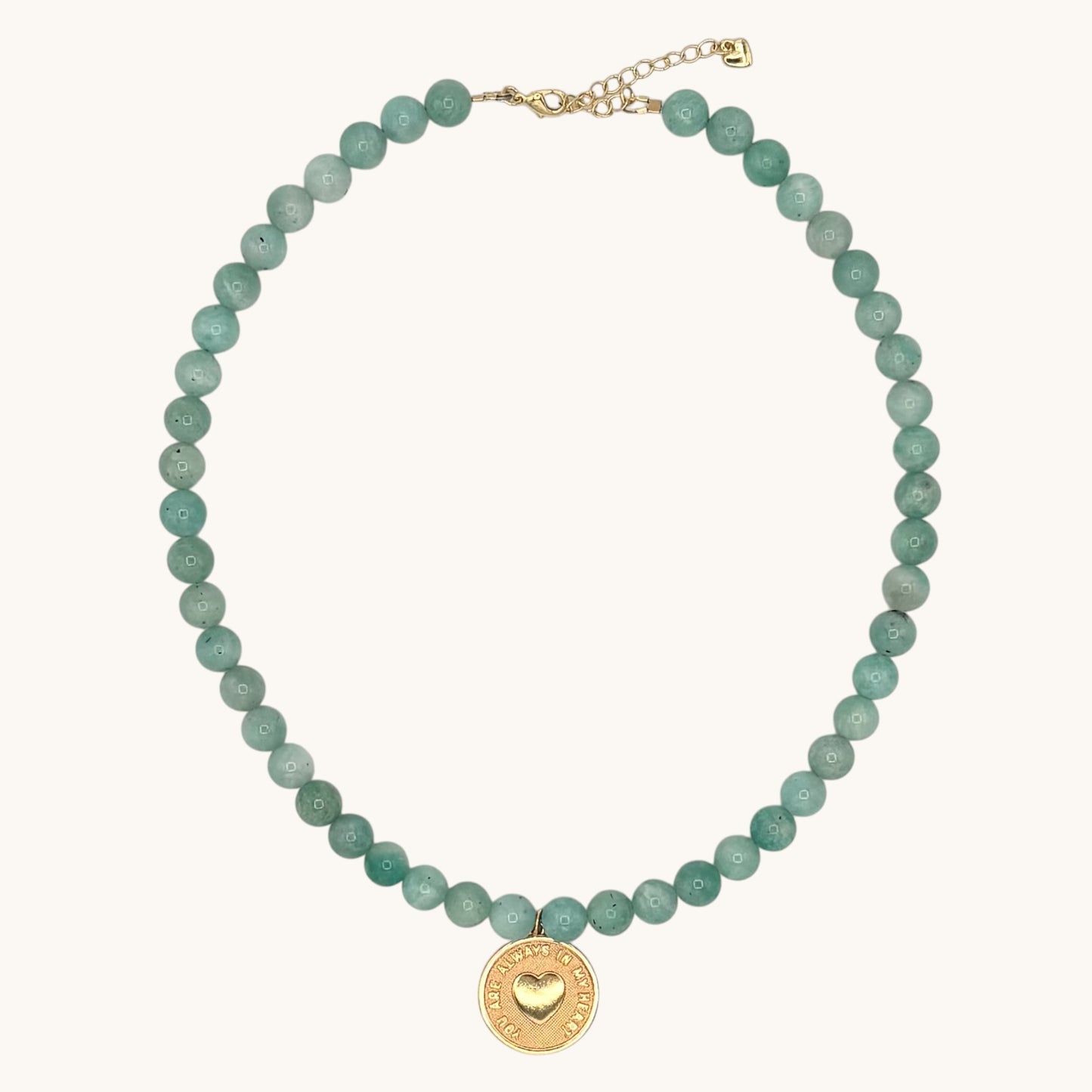 Amazonite Heart Coin Necklace | “You Are Always in My Heart” Gold-Filled Pendant