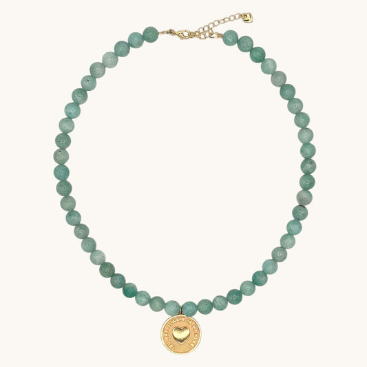 Amazonite Heart Coin Necklace | “You Are Always in My Heart” Gold-Filled Pendant