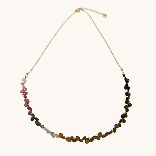 Tourmaline Ombre Briolette Necklace with Gold-Filled Chain & Puffy Heart Extender (19–21”)