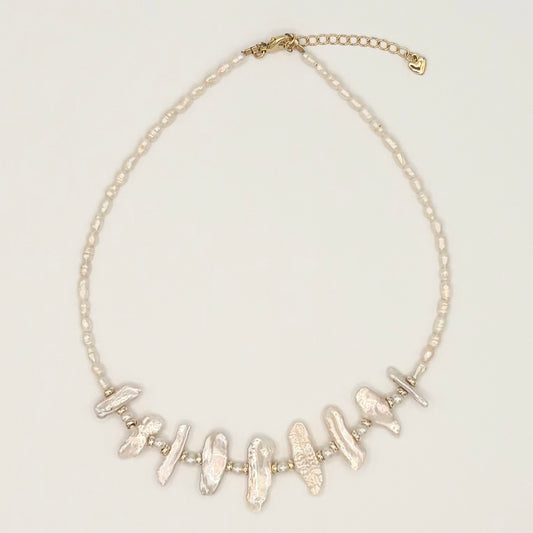 Freshwater Potato & Stick Pearl Necklace with Gold-Filled Puffy Heart Extender (14.5–16.5”)