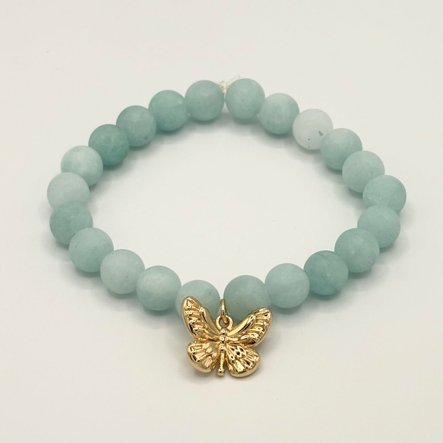 Amazonite Stretch Bracelet with 24k Gold-Filled Butterfly Charm