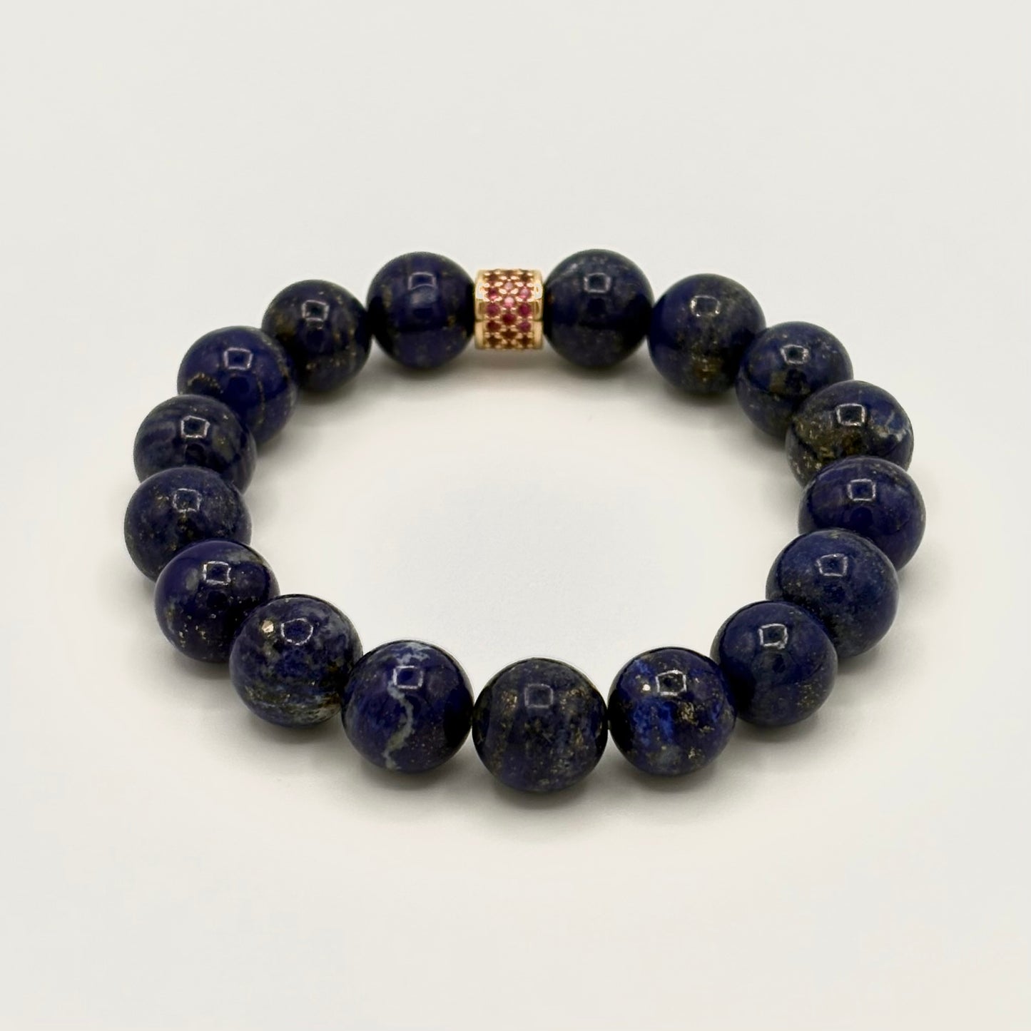 Lapis Lazuli Stretch Bracelet | 24K Gold Filled Ruby CZ Spacer