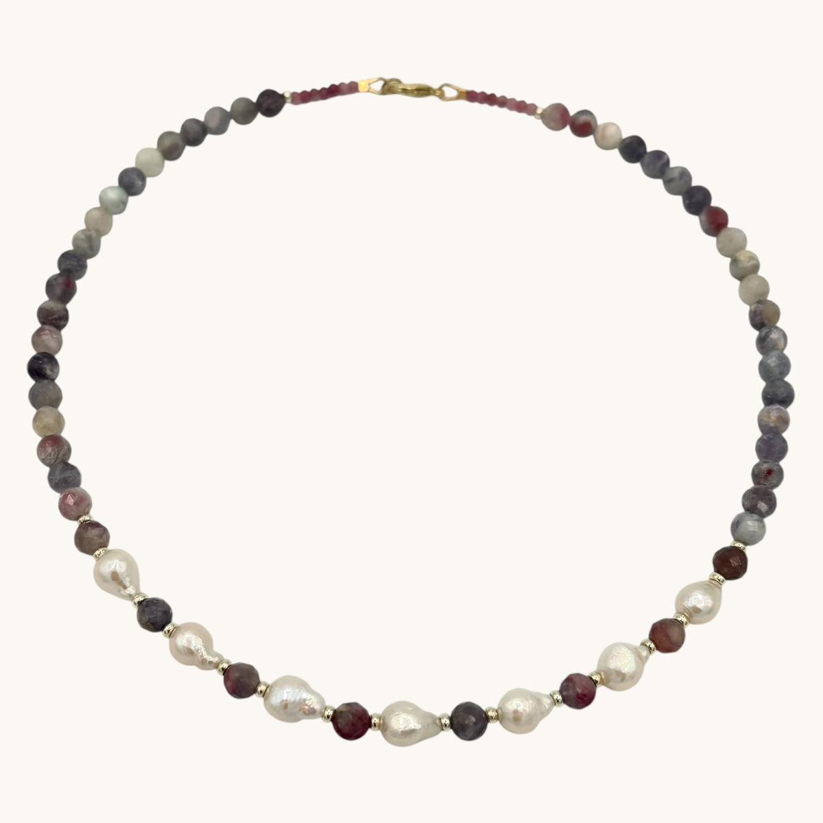 Pink Tourmaline, Lepidolite Quartz & Freshwater Pearls with 18k Gold-Filled Findings