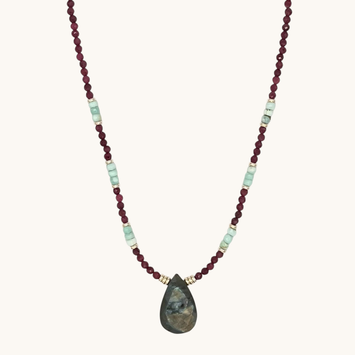 Ruby, Amazonite & Labradorite Necklace with 18k Gold-Filled Spacers