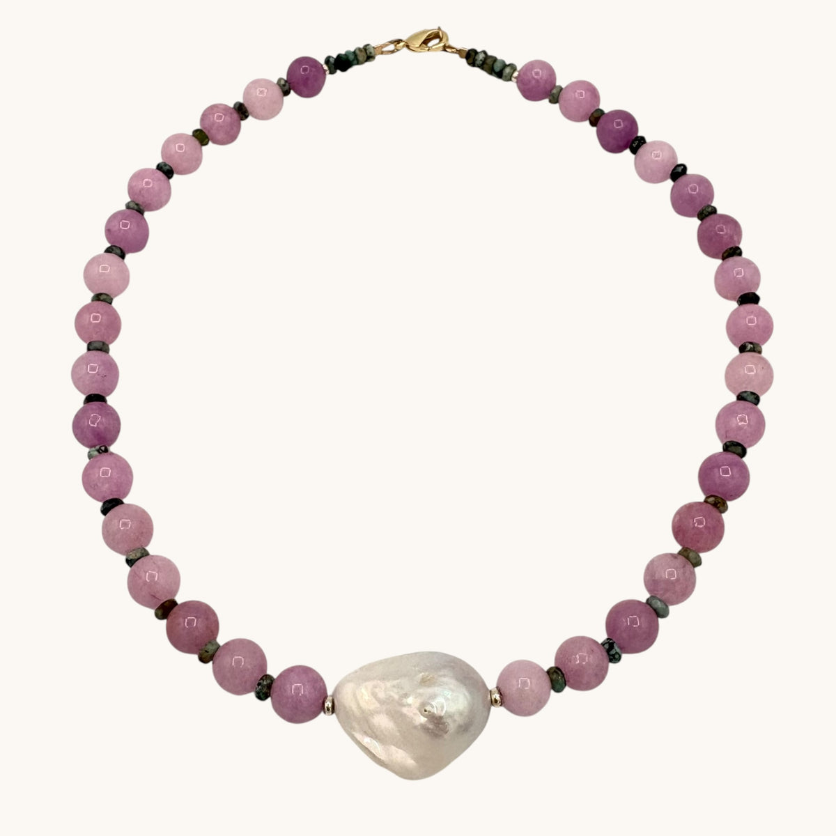 Purple Agate & Turquoise Necklace with Baroque Pearl | 18K Gold-Filled Accents