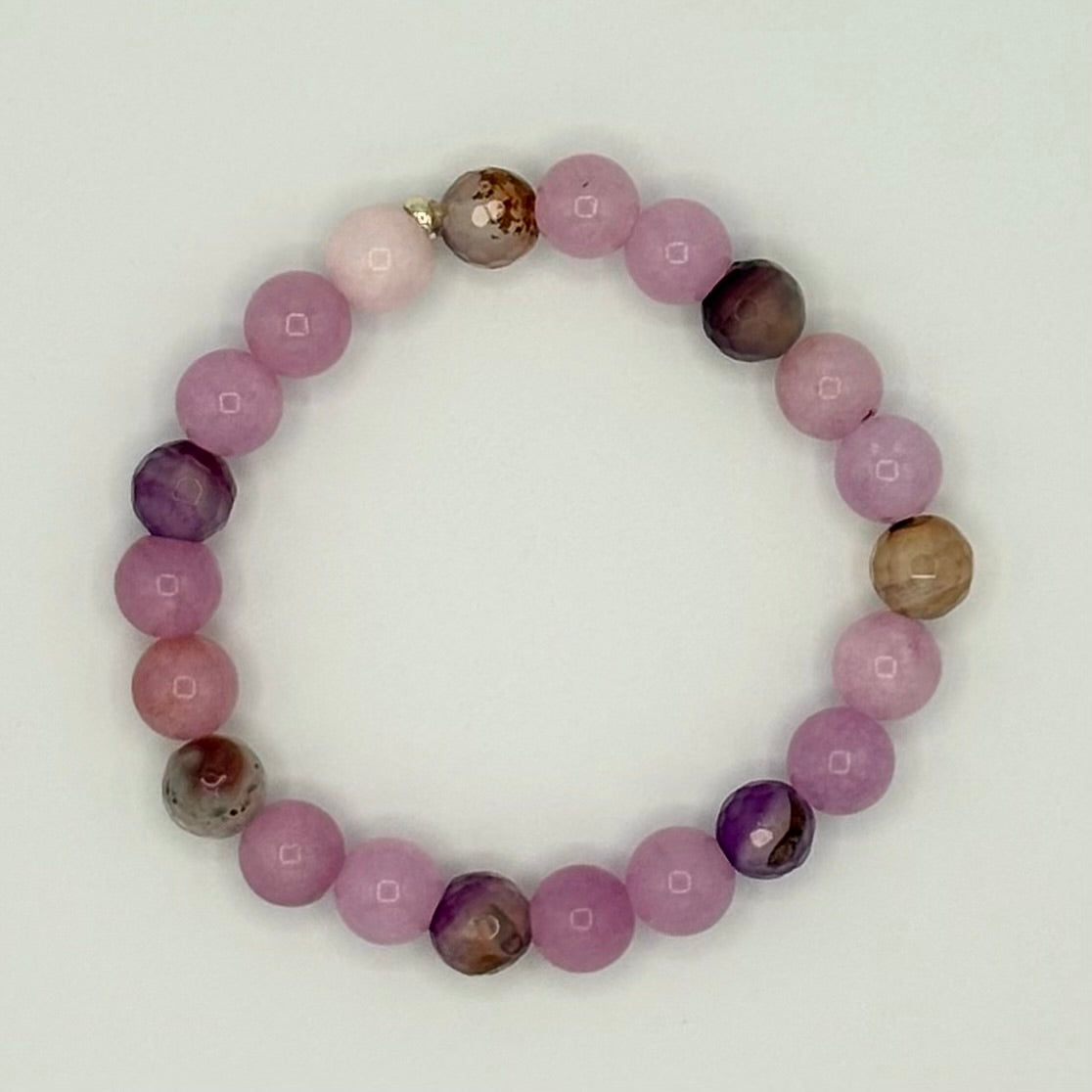 Amethyst & Purple Quartz Stretch Bracelet with 18k Gold-Filled Spacer