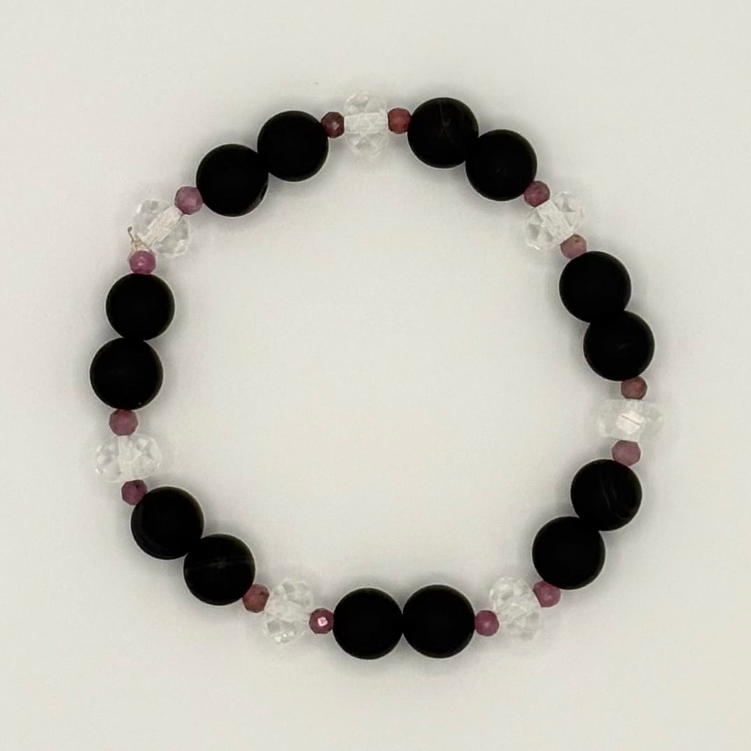 Sardonyx, Tourmaline & Clear Quartz Stretch Bracelet
