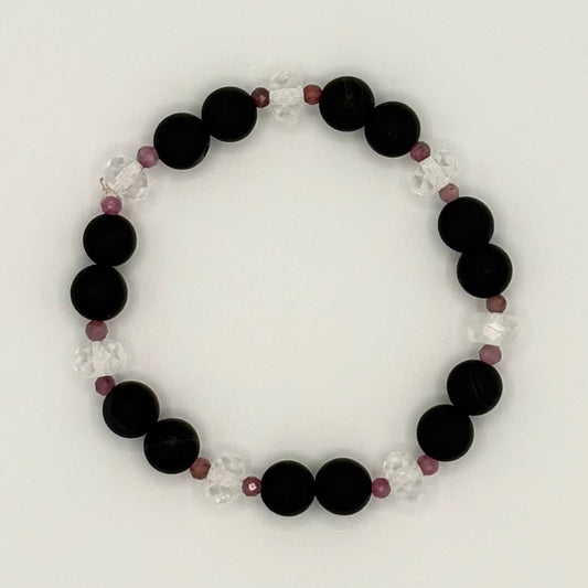 Sardonyx, Tourmaline & Clear Quartz Stretch Bracelet