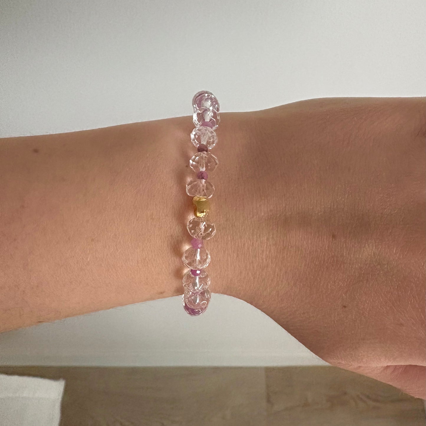 Clear Quartz, Tourmaline & 18k GF Spacer - Stretch Bracelet