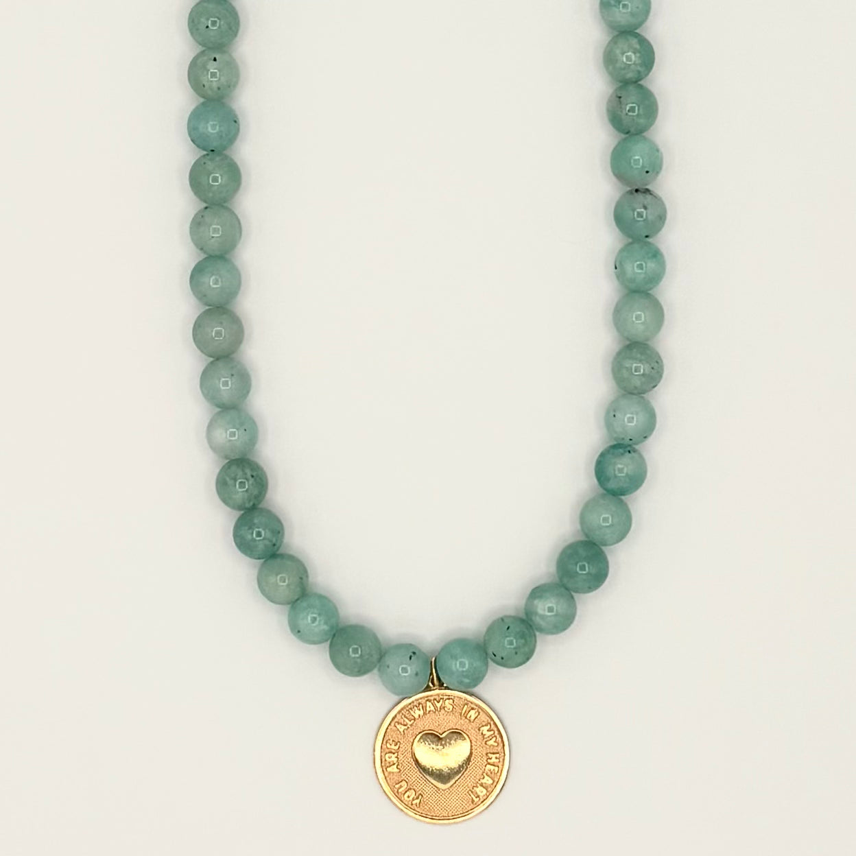 Amazonite Heart Coin Necklace | “You Are Always in My Heart” Gold-Filled Pendant