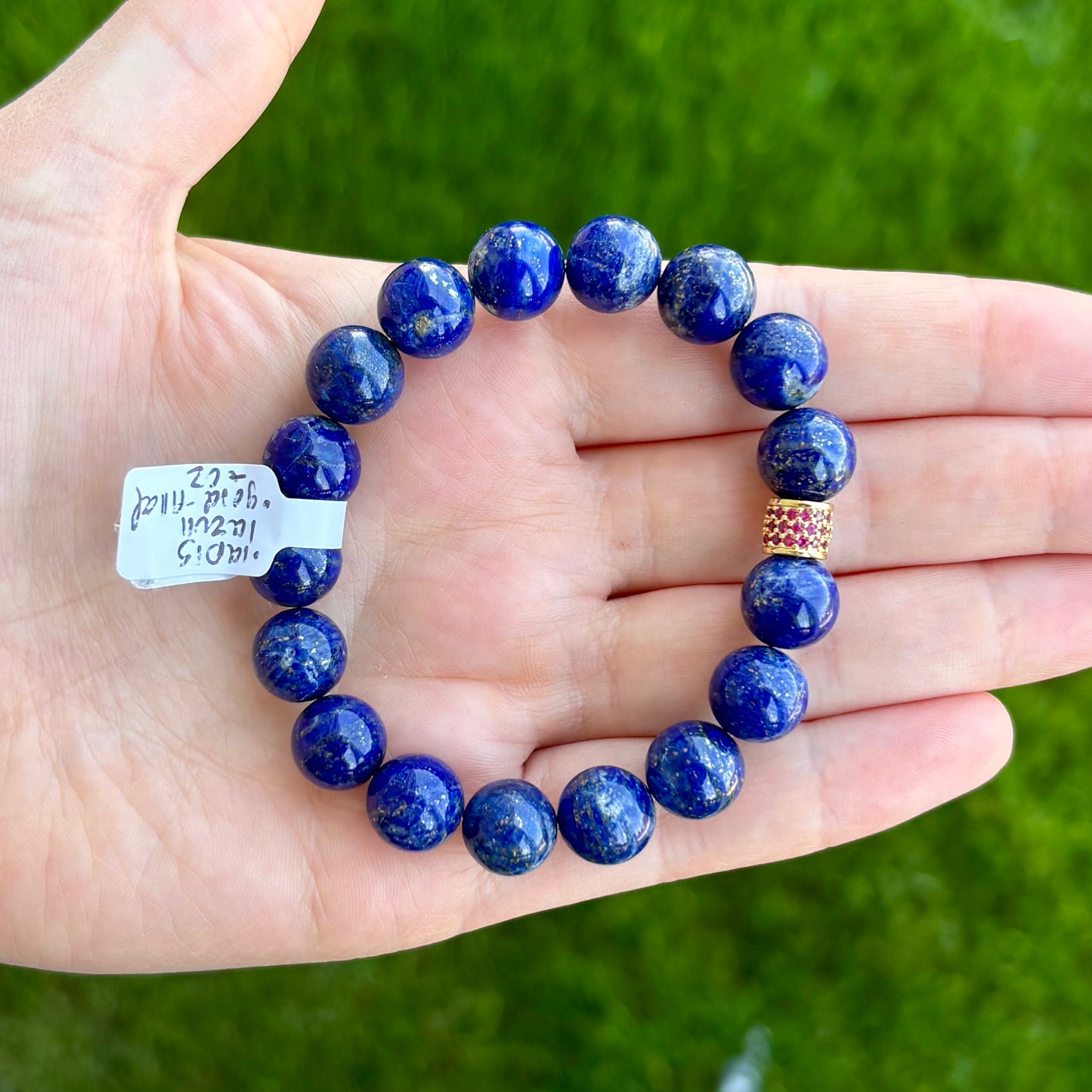 Lapis Lazuli Stretch Bracelet | 24K Gold Filled Ruby CZ Spacer