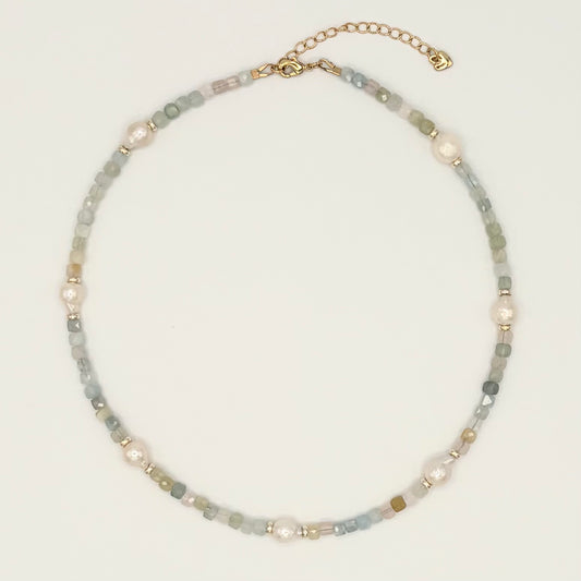 Morganite & Freshwater Pearl Necklace with 18K Gold-Filled Spacers
