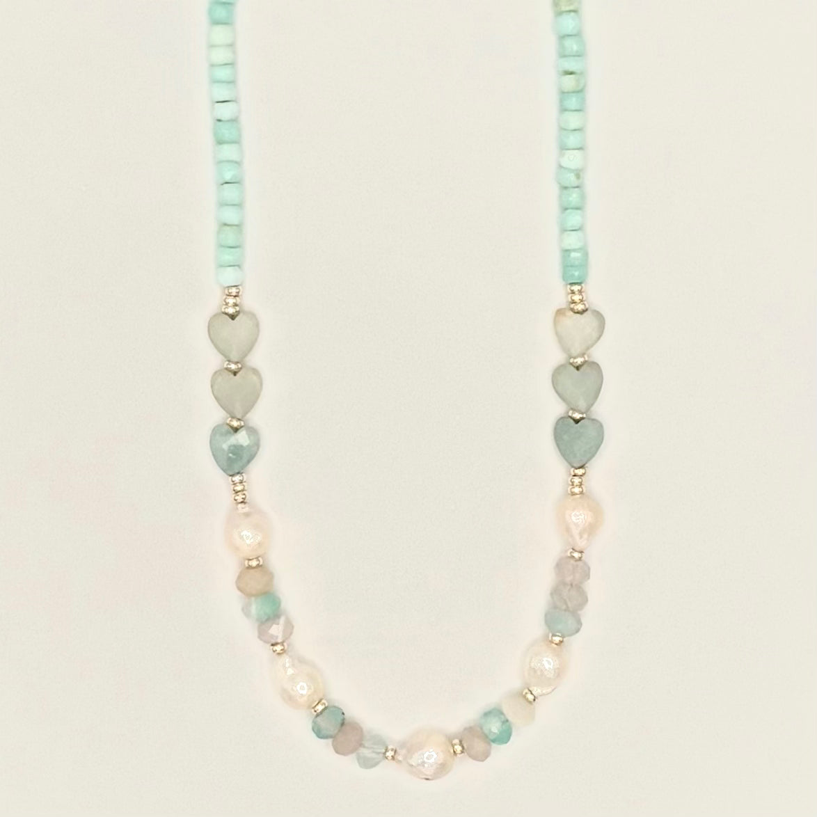 Aqua Agate, Amazonite, Freshwater Pearl & 18k Gold-Filled Necklace