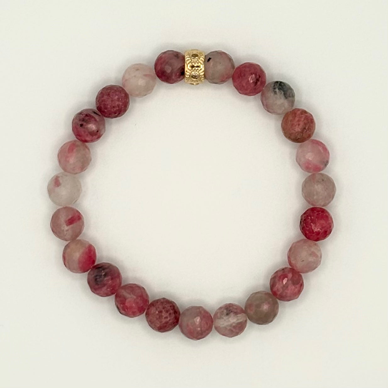 Rhodonite in Quartz & 24k Gold-Filled Gemstone Stretch Bracelet