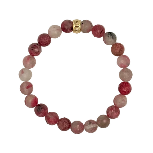 Rhodonite in Quartz & 24k Gold-Filled Gemstone Stretch Bracelet