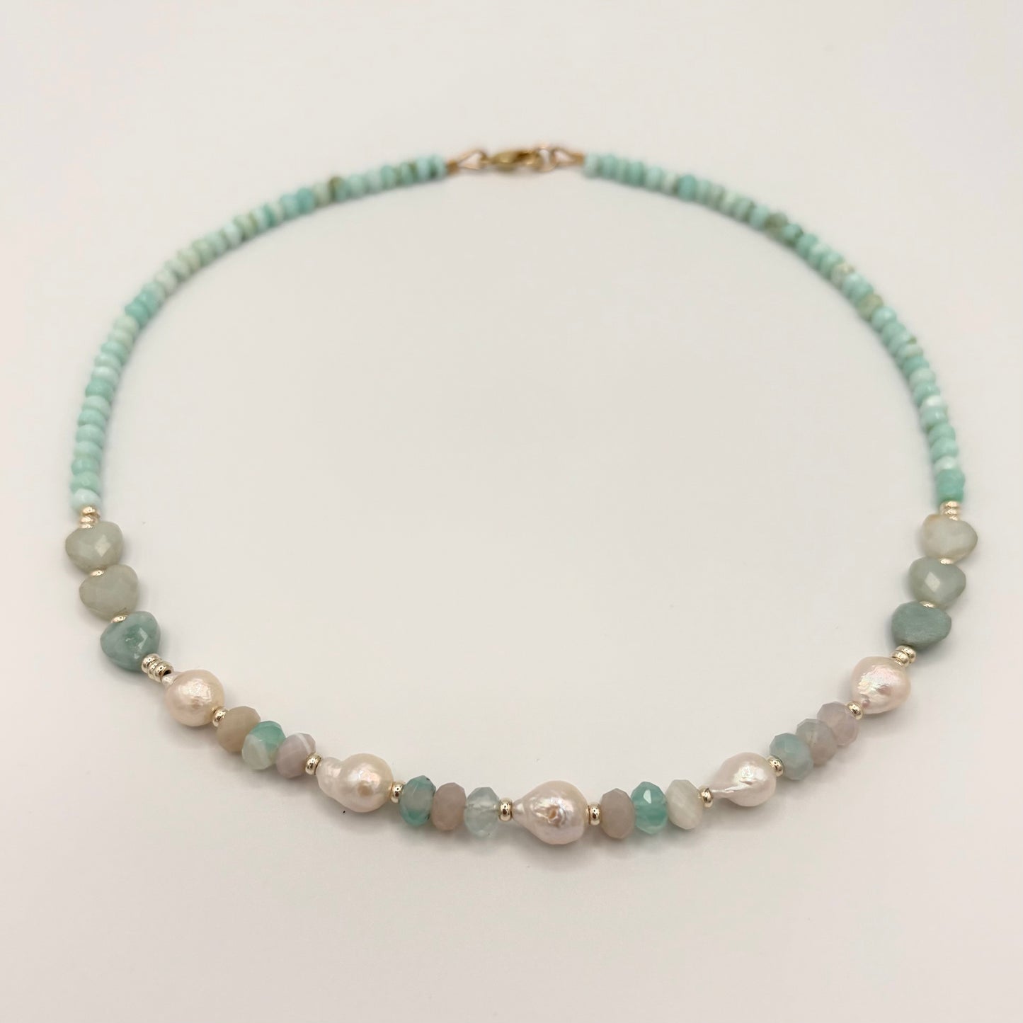 Aqua Agate, Amazonite, Freshwater Pearl & 18k Gold-Filled Necklace