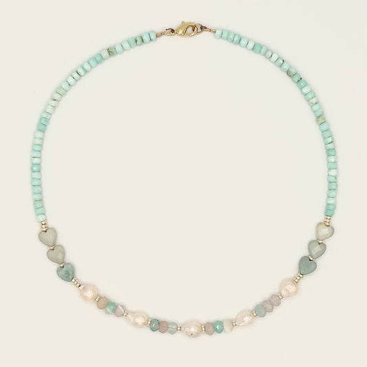Aqua Agate, Amazonite, Freshwater Pearl & 18k Gold-Filled Necklace