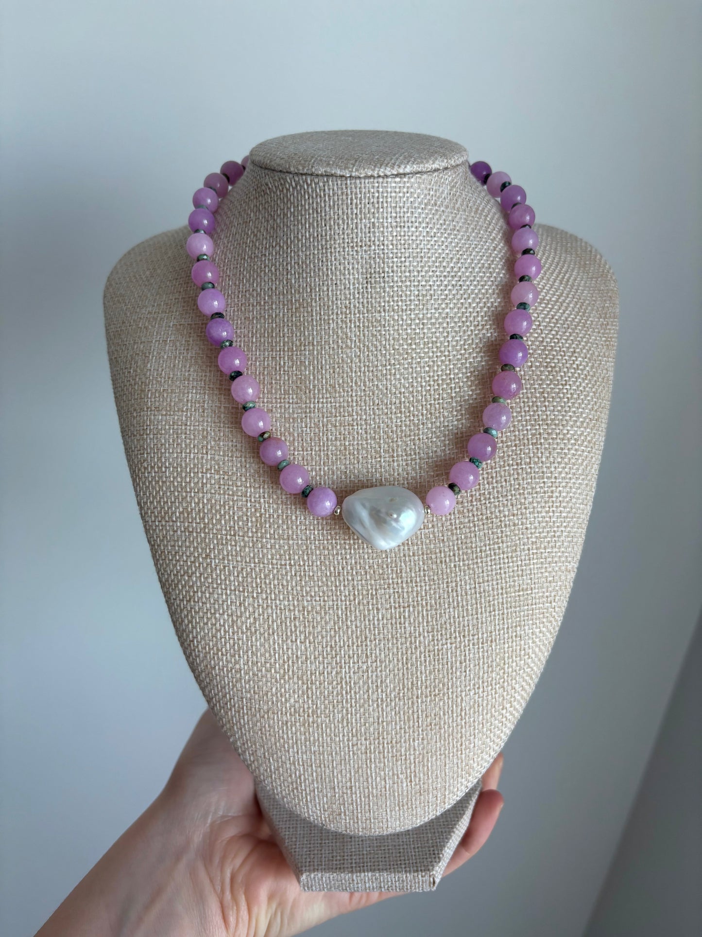 Purple Agate & Turquoise Necklace with Baroque Pearl | 18K Gold-Filled Accents