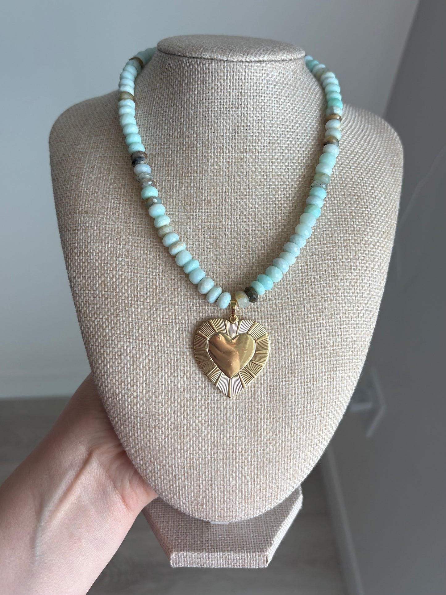 Peruvian Opal Heart Necklace | Faceted Opal Beads & 18K Gold-Filled Pendant