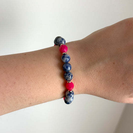 Sodalite & Magenta Sardonyx Stretch Bracelet with 18k Gold-Filled Spacers