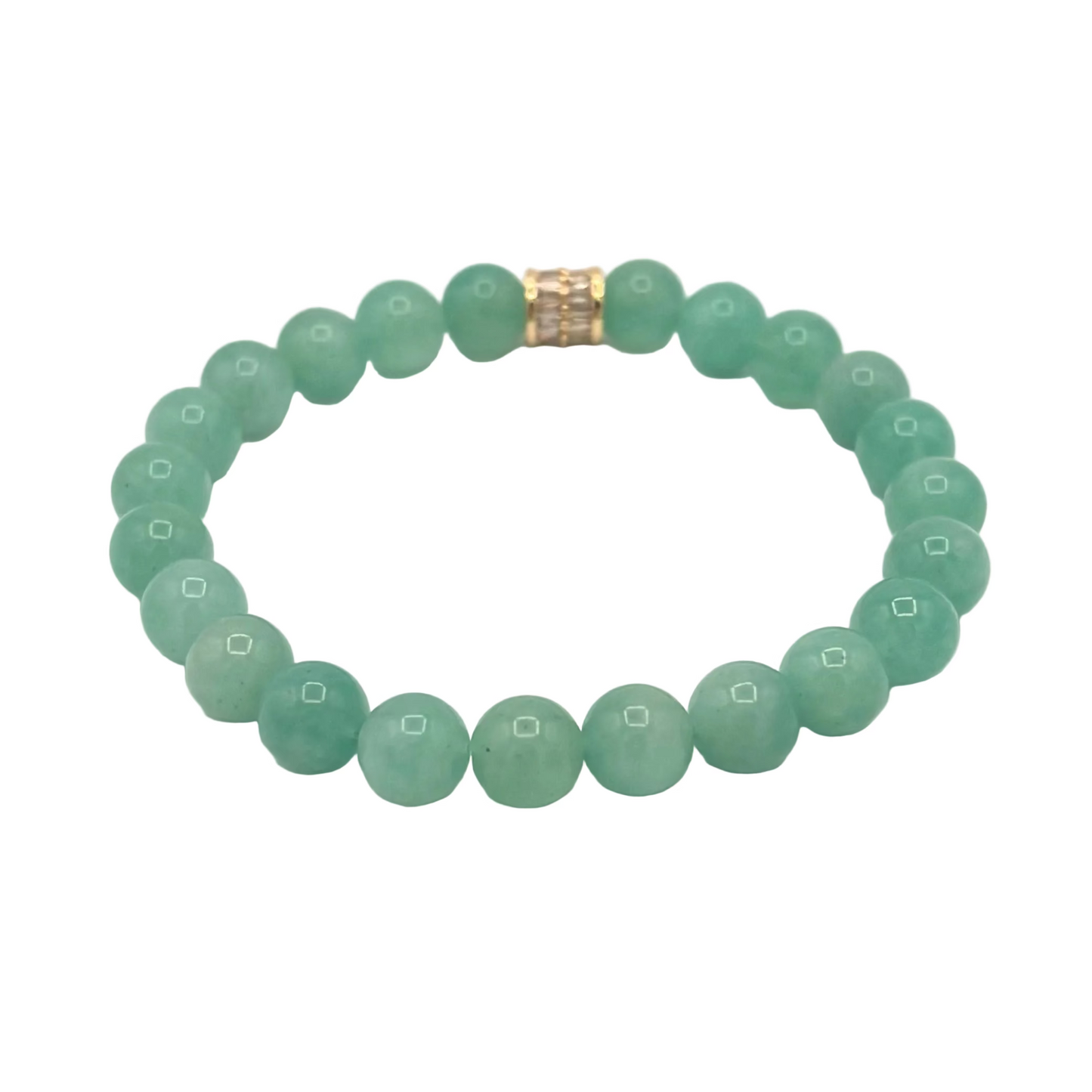 Bright Blue Amazonite Stretch Bracelet with 18K Gold-Filled CZ Spacer | 6.5mm Gemstone Beads