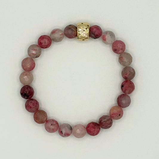 Rhodonite in Quartz Stretch Bracelet with 24k Gold-Filled & CZ Celestial Spacer