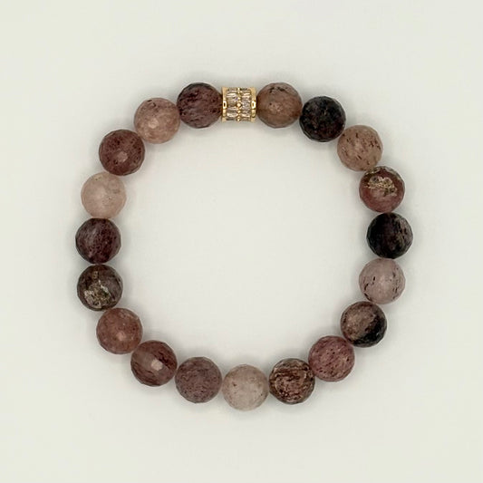 Strawberry Quartz Stretch Bracelet with 18k Gold-Filled & CZ Spacer