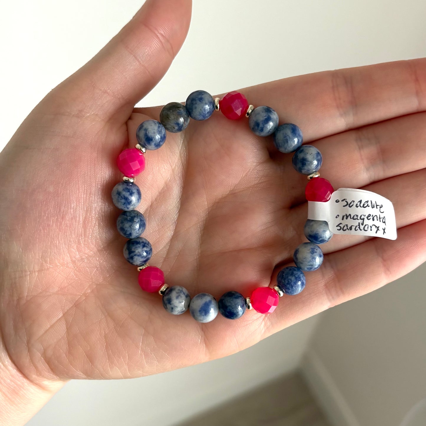 Sodalite & Magenta Sardonyx Stretch Bracelet with 18k Gold-Filled Spacers
