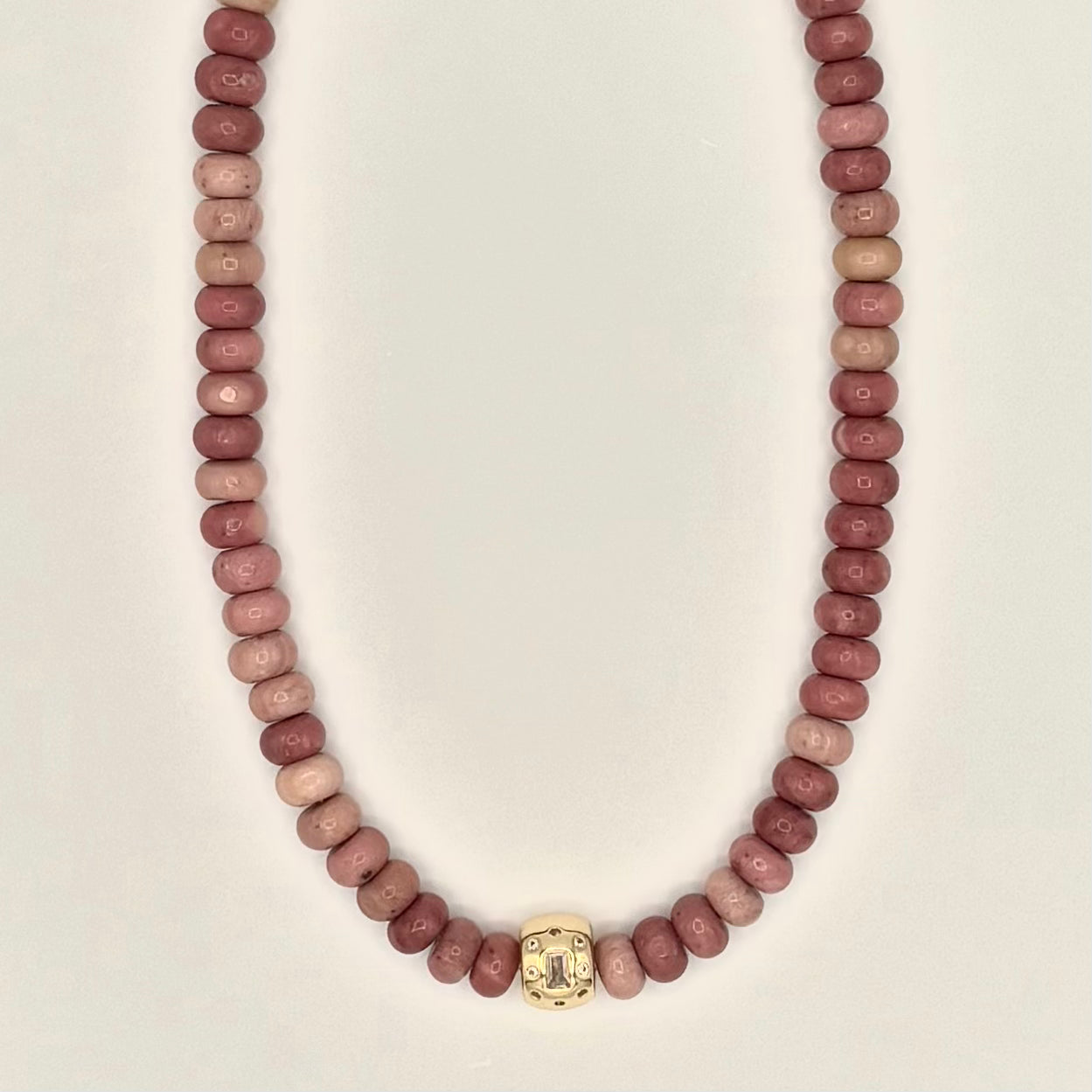 Rhodonite & 18k Gold-Filled Zirconia Necklace