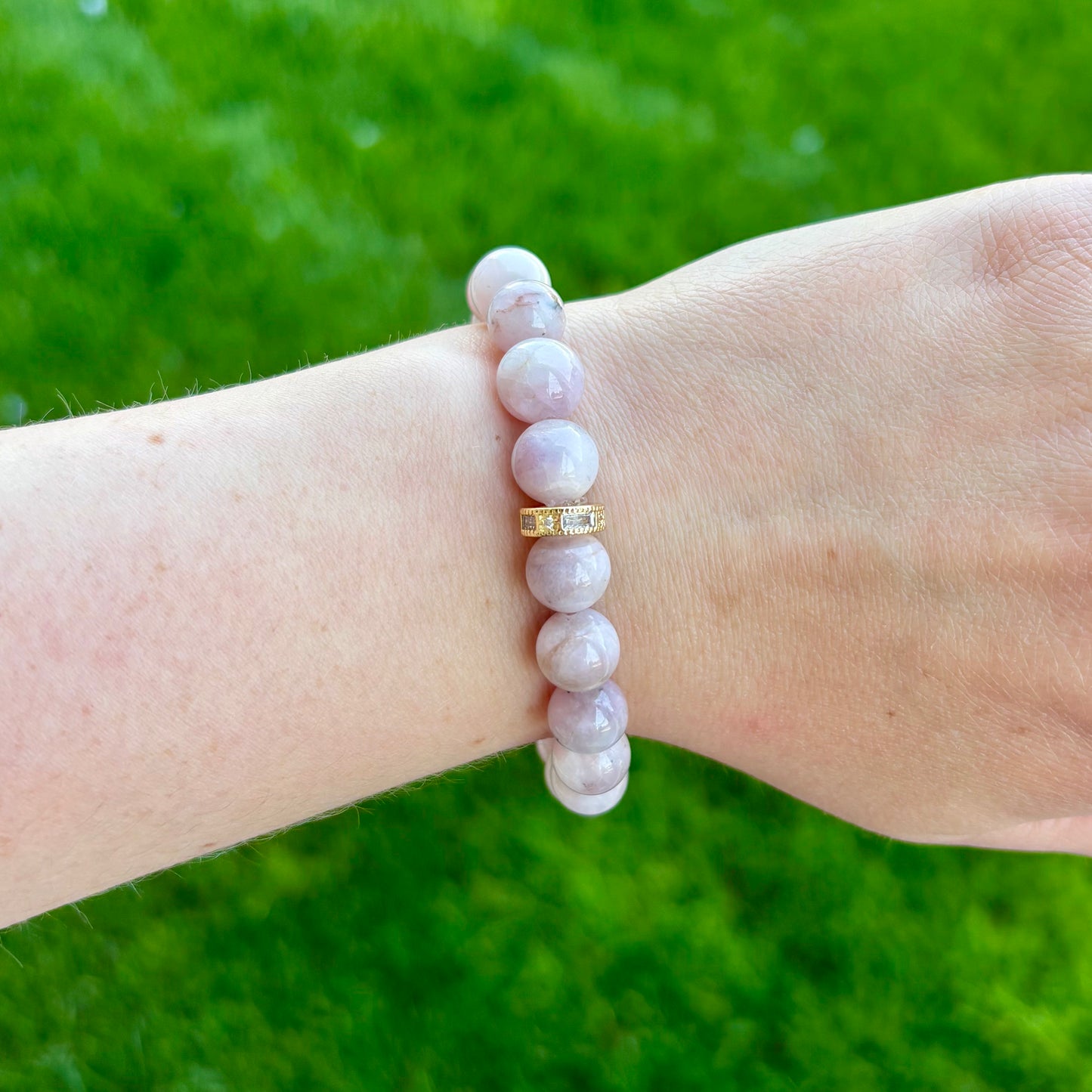 Kunzite Gemstone Stretch Bracelet | 24K Gold Filled CZ Donut Spacer