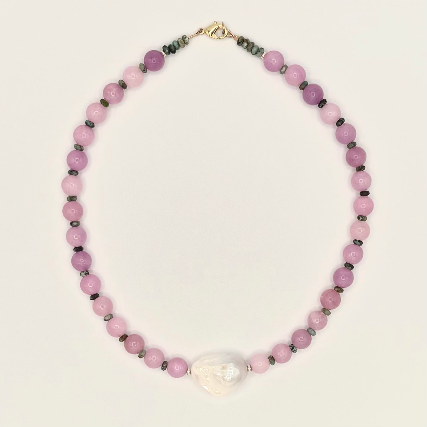 Purple Agate & Turquoise Necklace with Baroque Pearl | 18K Gold-Filled Accents