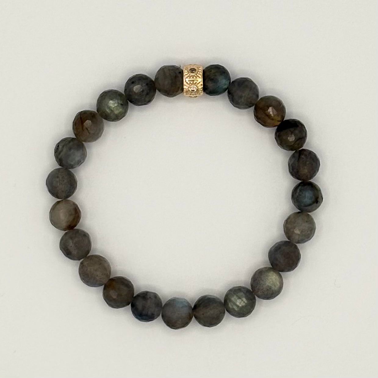 Faceted Labradorite Bracelet with Celestial Sun Charm – 6.5mm Gemstone Stretch