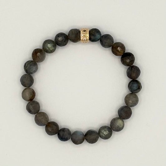 Faceted Labradorite Bracelet with Celestial Sun Charm – 6.5mm Gemstone Stretch