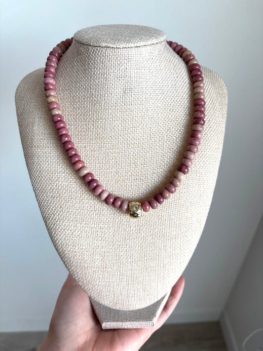 Rhodonite & 18k Gold-Filled Zirconia Necklace