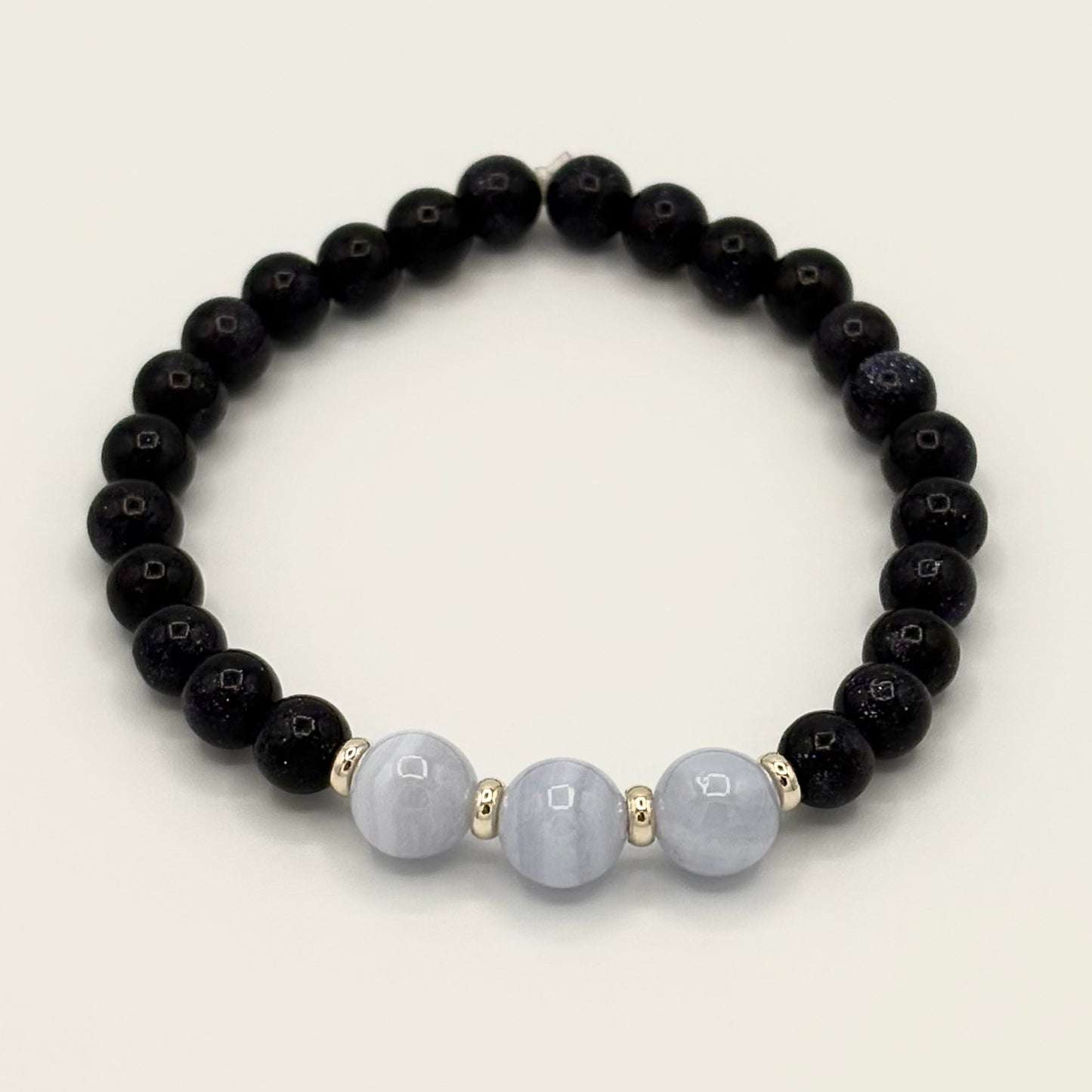 Blue Goldstone and Blue Agate Stretch Bracelet with 18k Gold-Filled Spacers