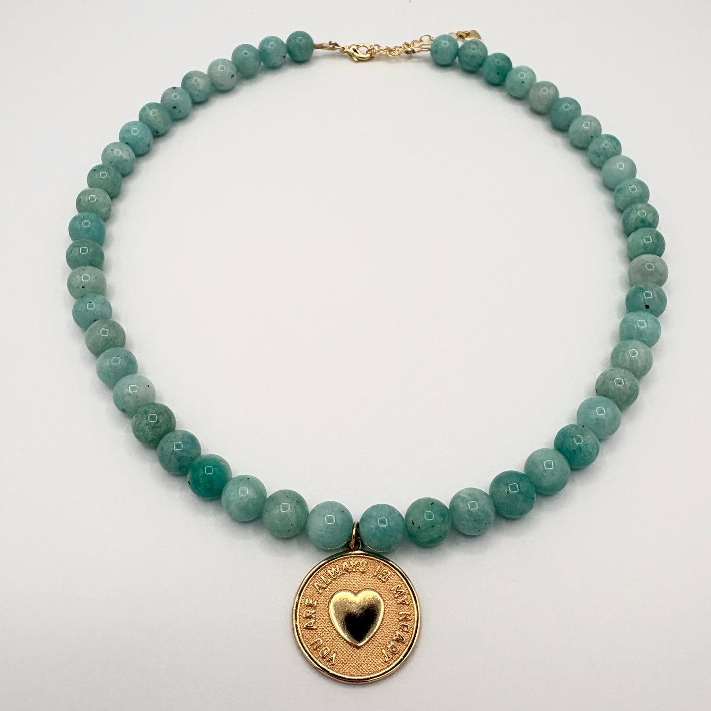 Amazonite Heart Coin Necklace | “You Are Always in My Heart” Gold-Filled Pendant