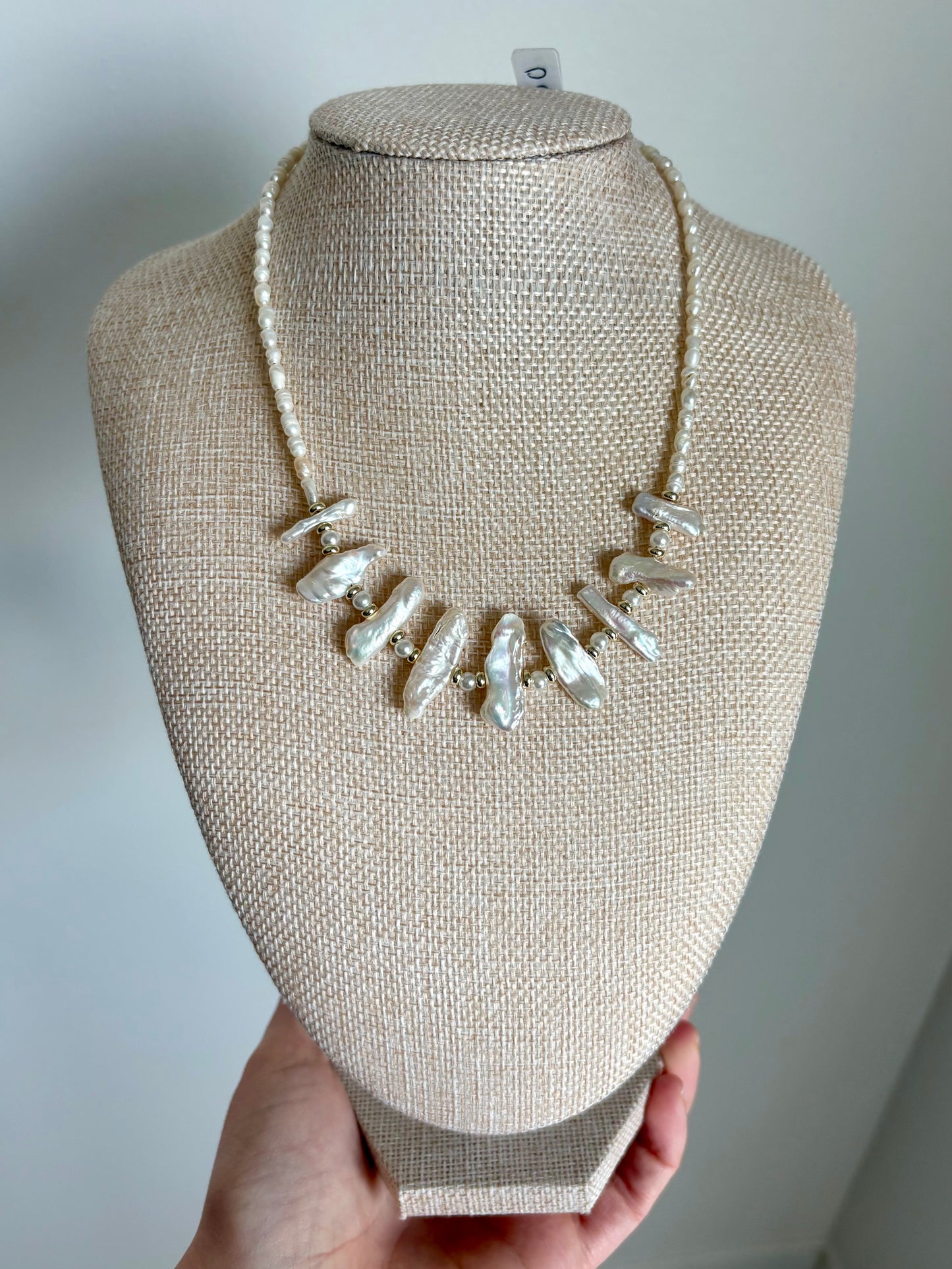 Freshwater Potato & Stick Pearl Necklace with Gold-Filled Puffy Heart Extender (14.5–16.5”)
