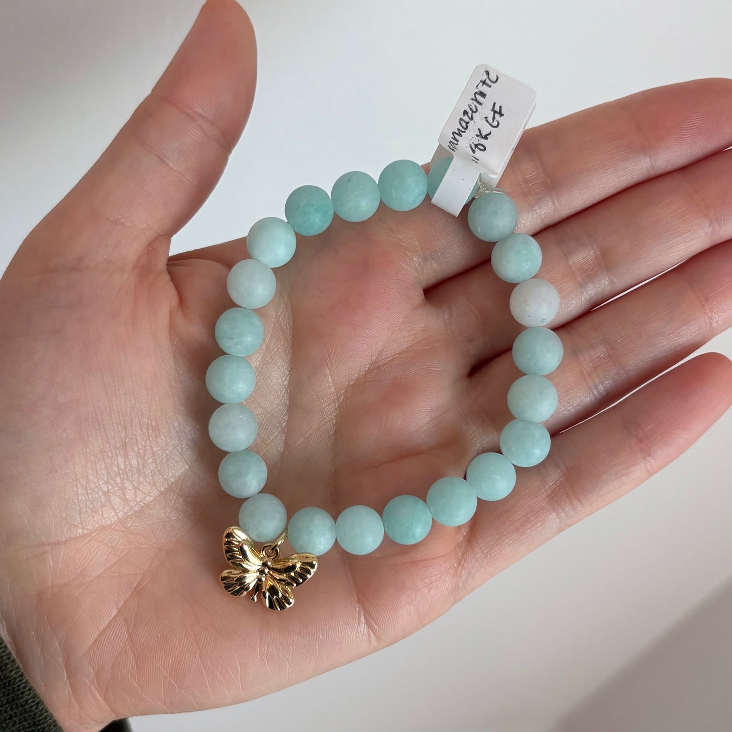 Amazonite Stretch Bracelet with 24k Gold-Filled Butterfly Charm