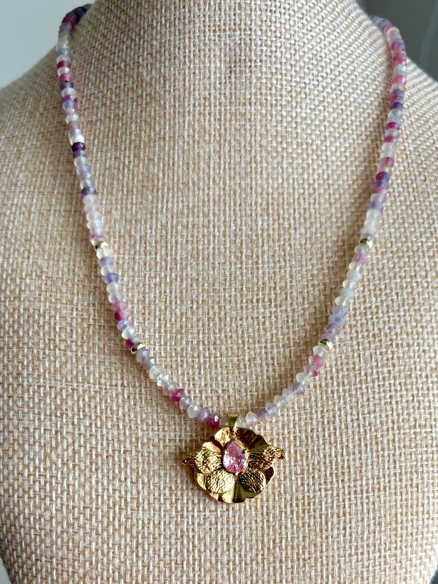 Tourmaline Butterfly Wing Necklace with Pink CZ | 18K Gold-Filled, 19” + Extender