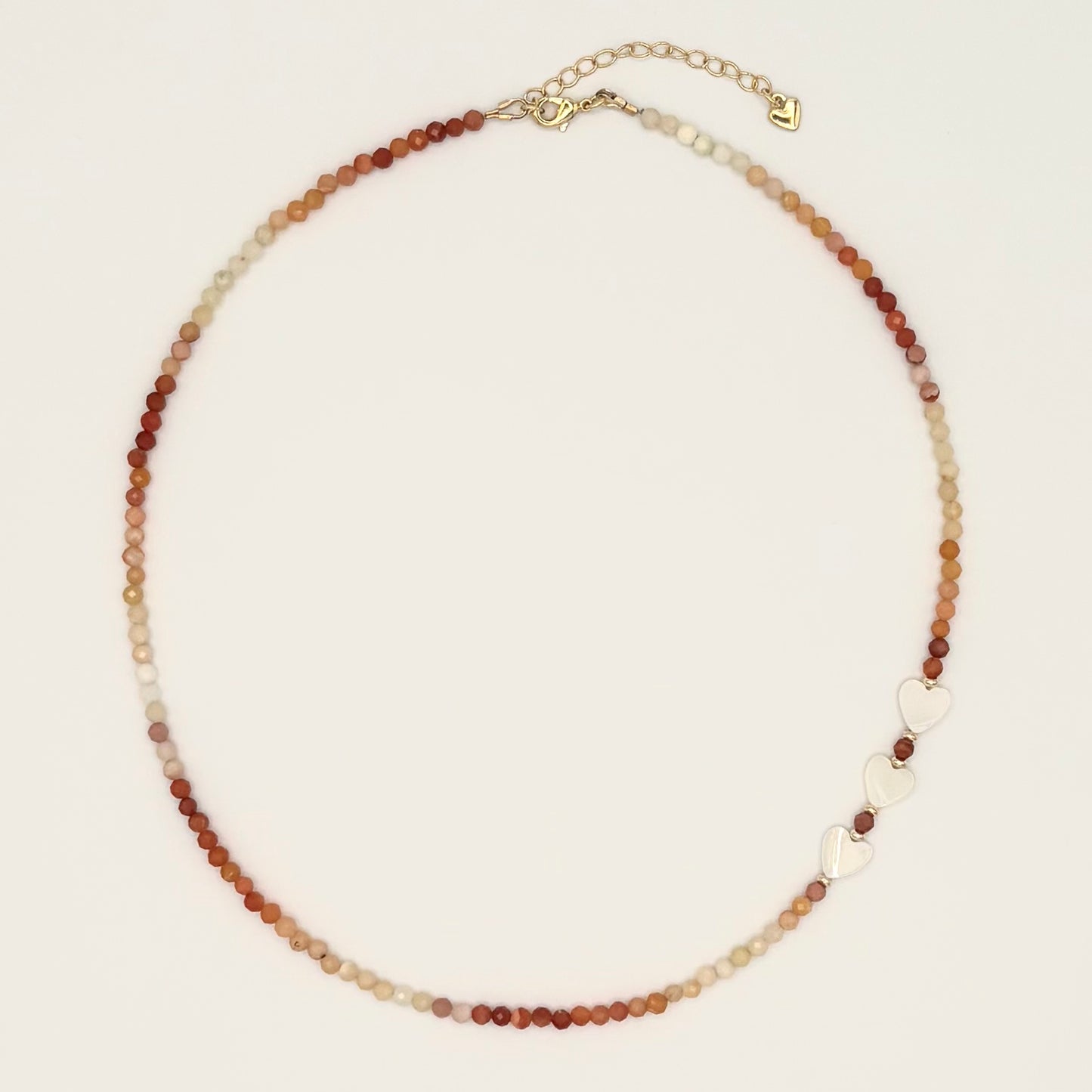 Mexican Fire Opal and Mother-of-Pearl Heart Beaded Choker Necklace – 18K Gold Filled
