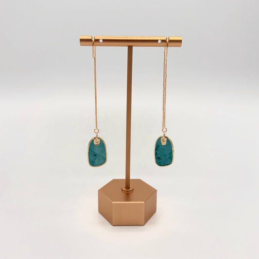 Gold Plated Turquoise Threader Earrings – Bezel Set Teardrop Dangles