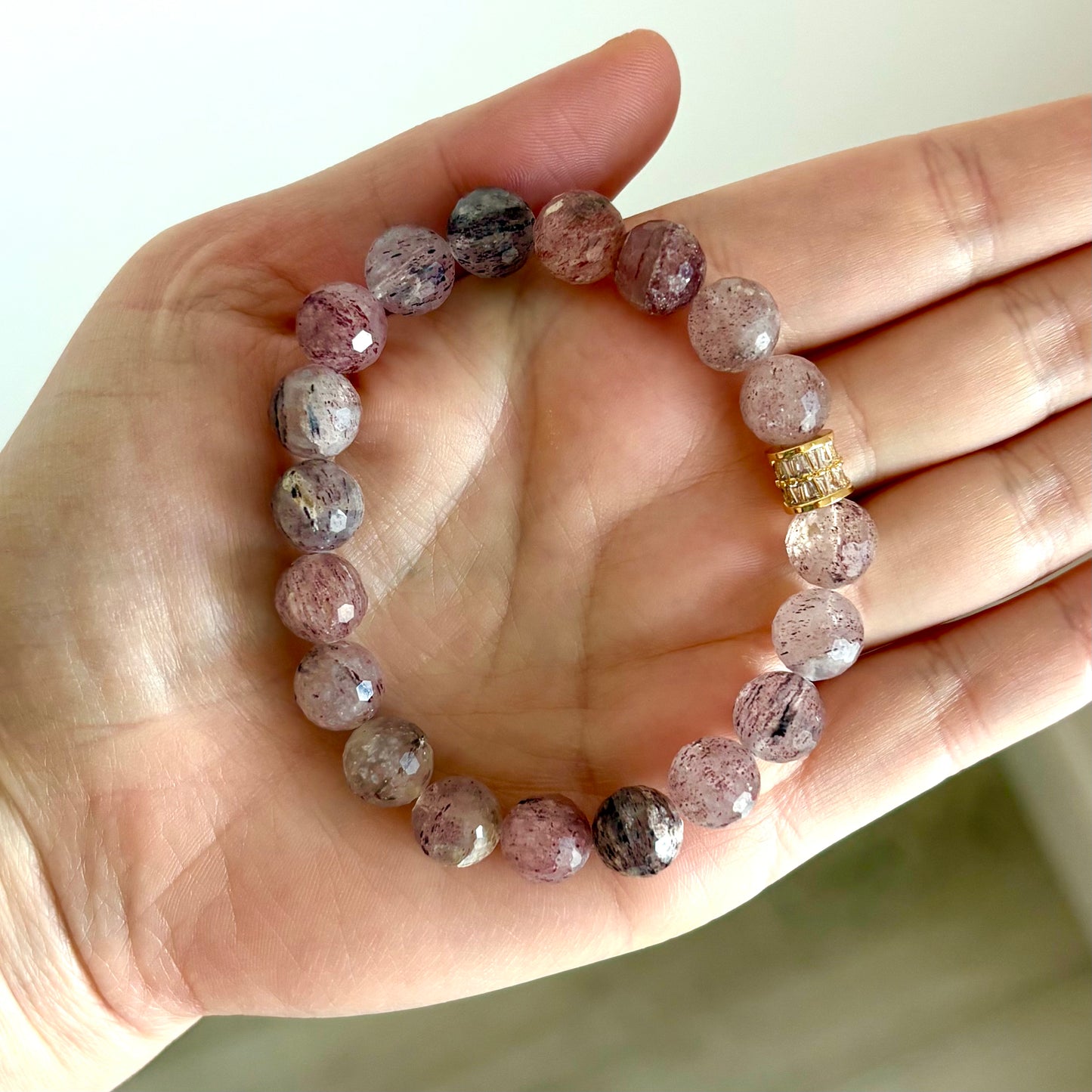 Strawberry Quartz Stretch Bracelet with 18k Gold-Filled & CZ Spacer