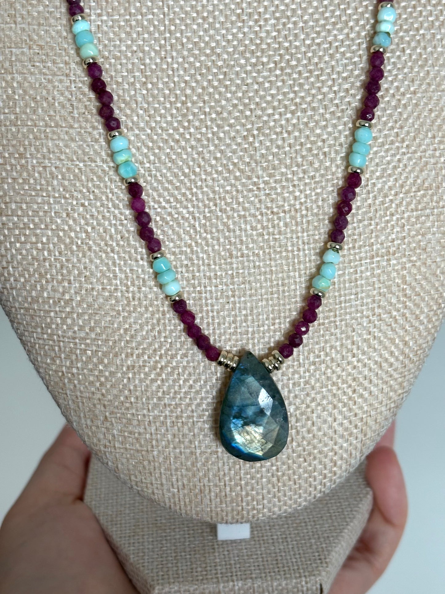 Ruby, Amazonite & Labradorite Necklace with 18k Gold-Filled Spacers