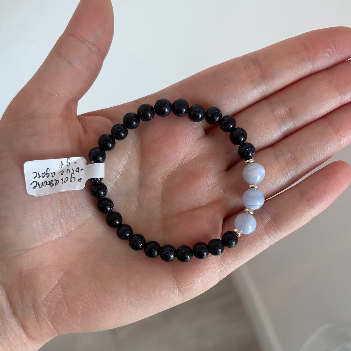 Blue Goldstone and Blue Agate Stretch Bracelet with 18k Gold-Filled Spacers
